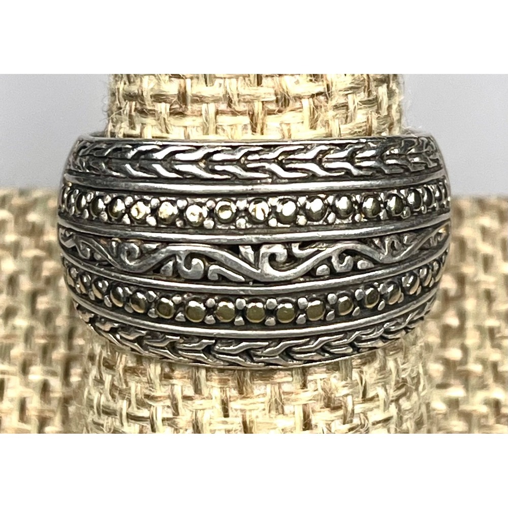 EFFY 925 Sterling Silver 18K Gold Wide Dome Bali Scroll Band Ring Size 9.5